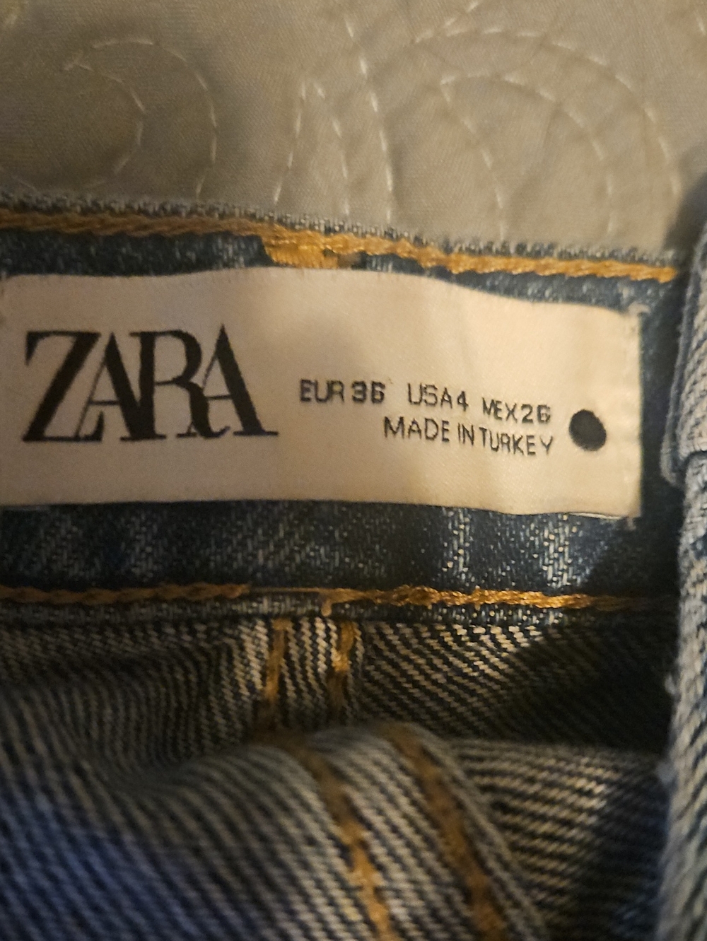 ZARA Blue Denim Jeans with Contrast Gold Stitching